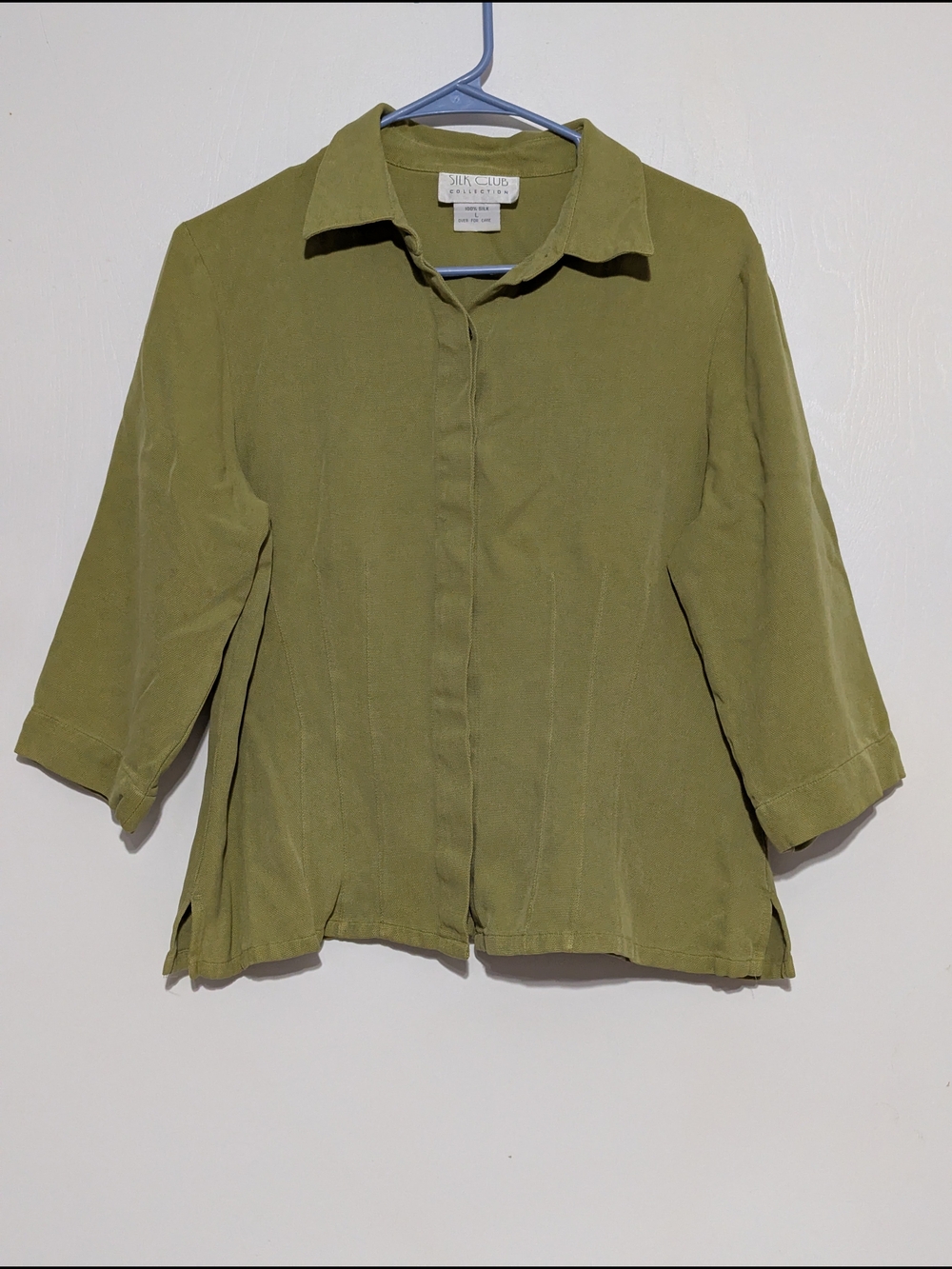 Silk Club Lightweight Olive Green Button-Up Blouse